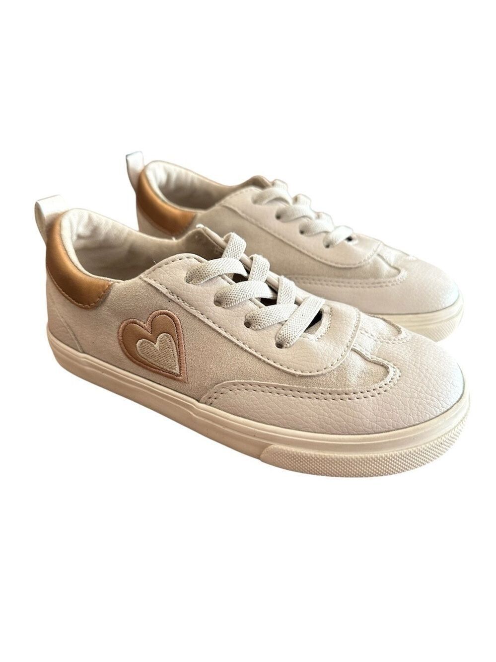 Old Navy Elastic Lace Neutral Heart Slip On Toddler Sneakers Shoes